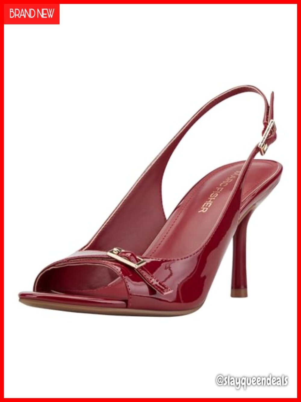 Marc Fisher Paza Faux Patent Leather Slingback Dress Sandals Peep Toe Stiletto